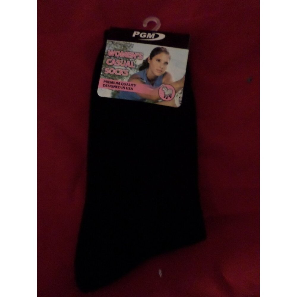 1 Pair PGM 20% Merino Wool Womens Trouser Socks Black Crew  4-9
